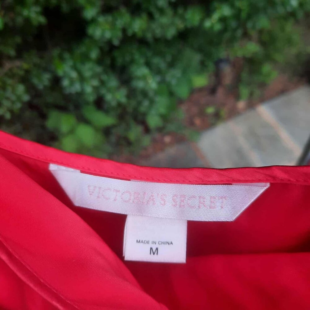 Vintage Victoria's Secret Red Silk Semi-Sheer Plunge Maxi Slip Dress Nightgown - Picture 5 of 7